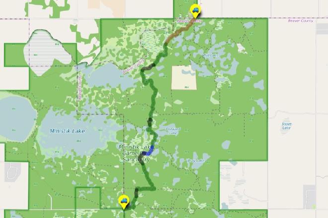 Hike route: UofA Access Road Gate to Mandy Lake Parking
