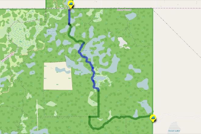 Hike route: UofA Access Road Gate to Stove Lake via Deadfall Alley