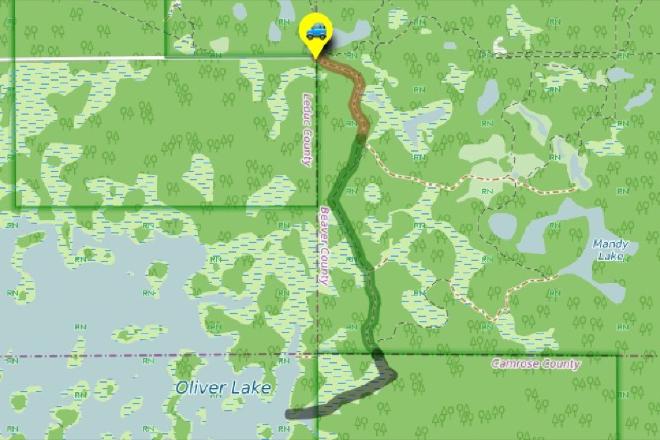 Hike route: Mandy Lake Parking to Oliver Lake East